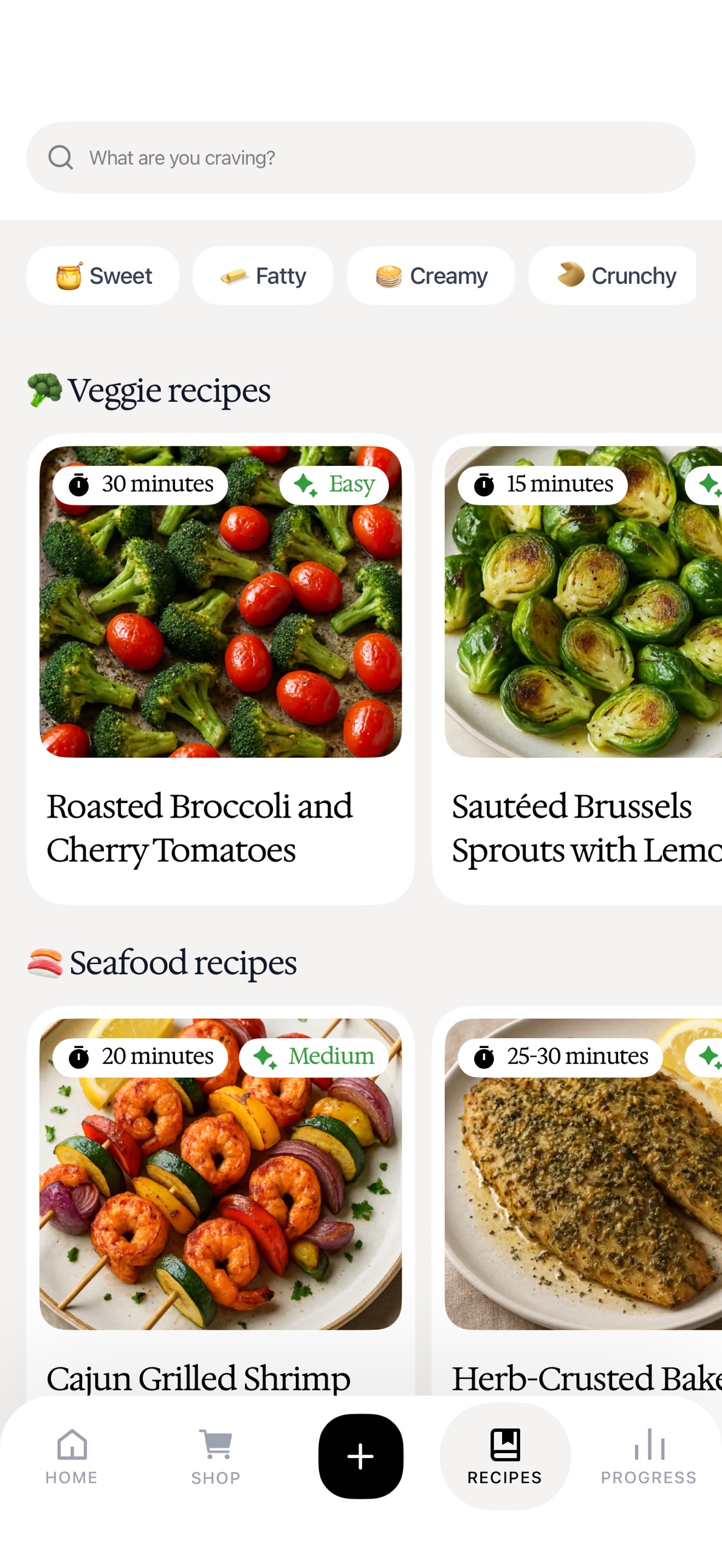 THINNR Mobile App showing recipe library